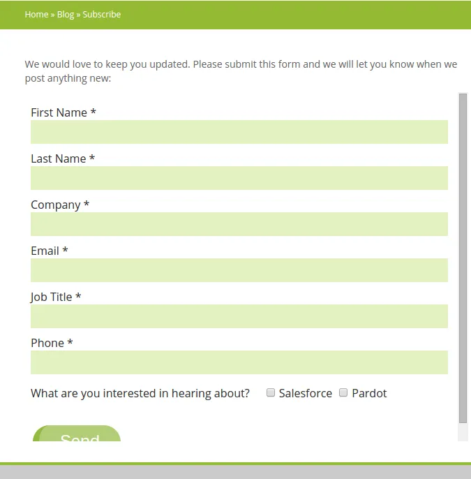 A Pardot form iFrame with scrollbar